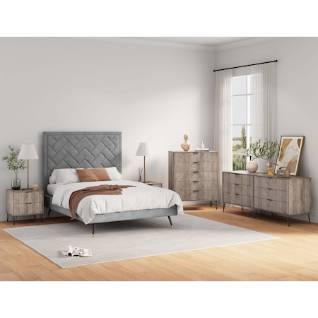 Manhattan Comfort 3-Piece DUMBO 5-Drawer Tall Dresser, 6-Drawer Double Low Dresser and Nightstand 2.0 in Rustic Grey 3-DB07-GY